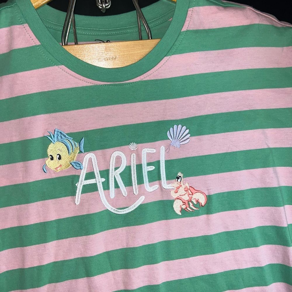 Disney Our Universe Pink Striped Ariel T-Shirt Size Womens Large NWOT org cotton - Picture 2 of 5